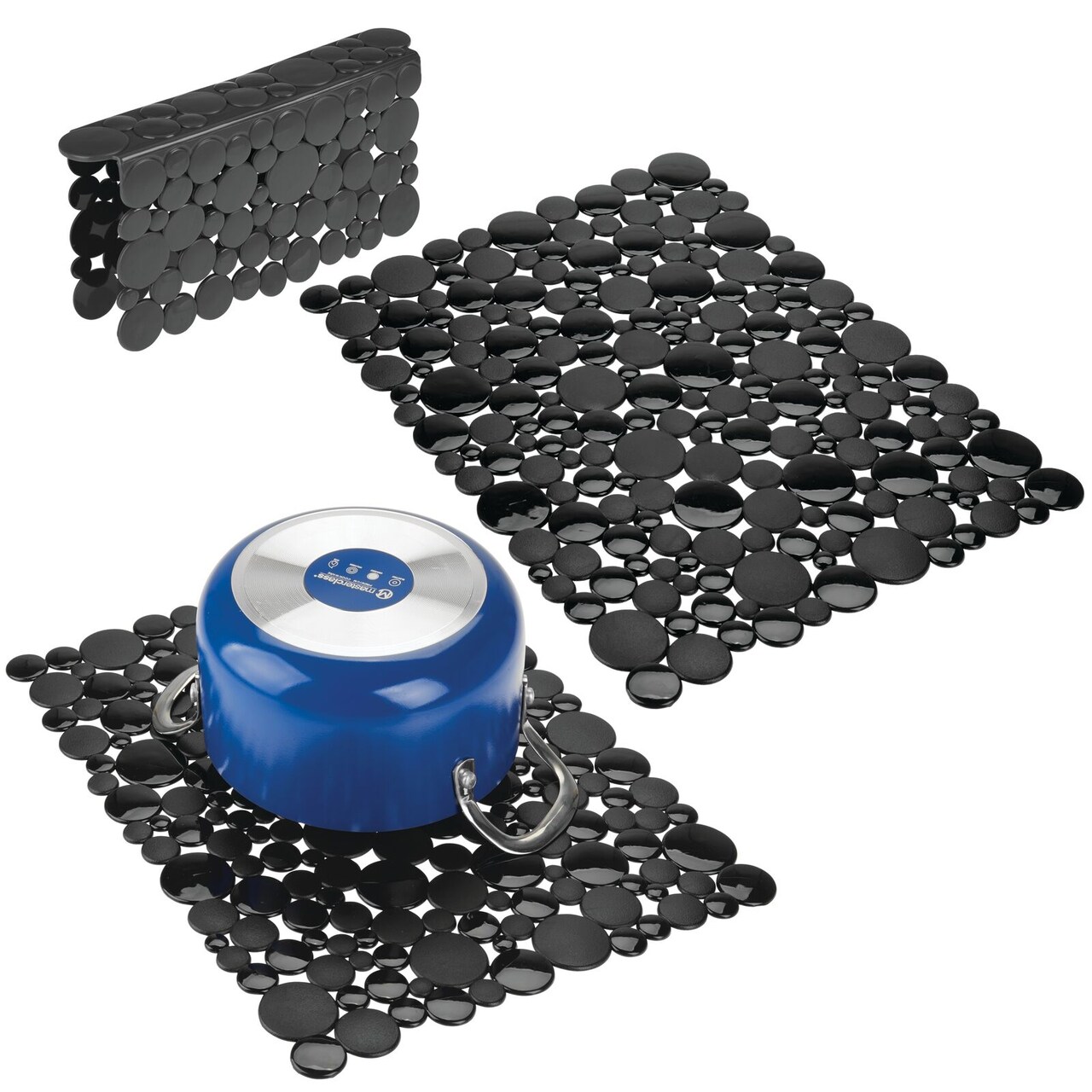 mDesign Plastic Kitchen Sink Protector Set, Bubble Design, Set of 3